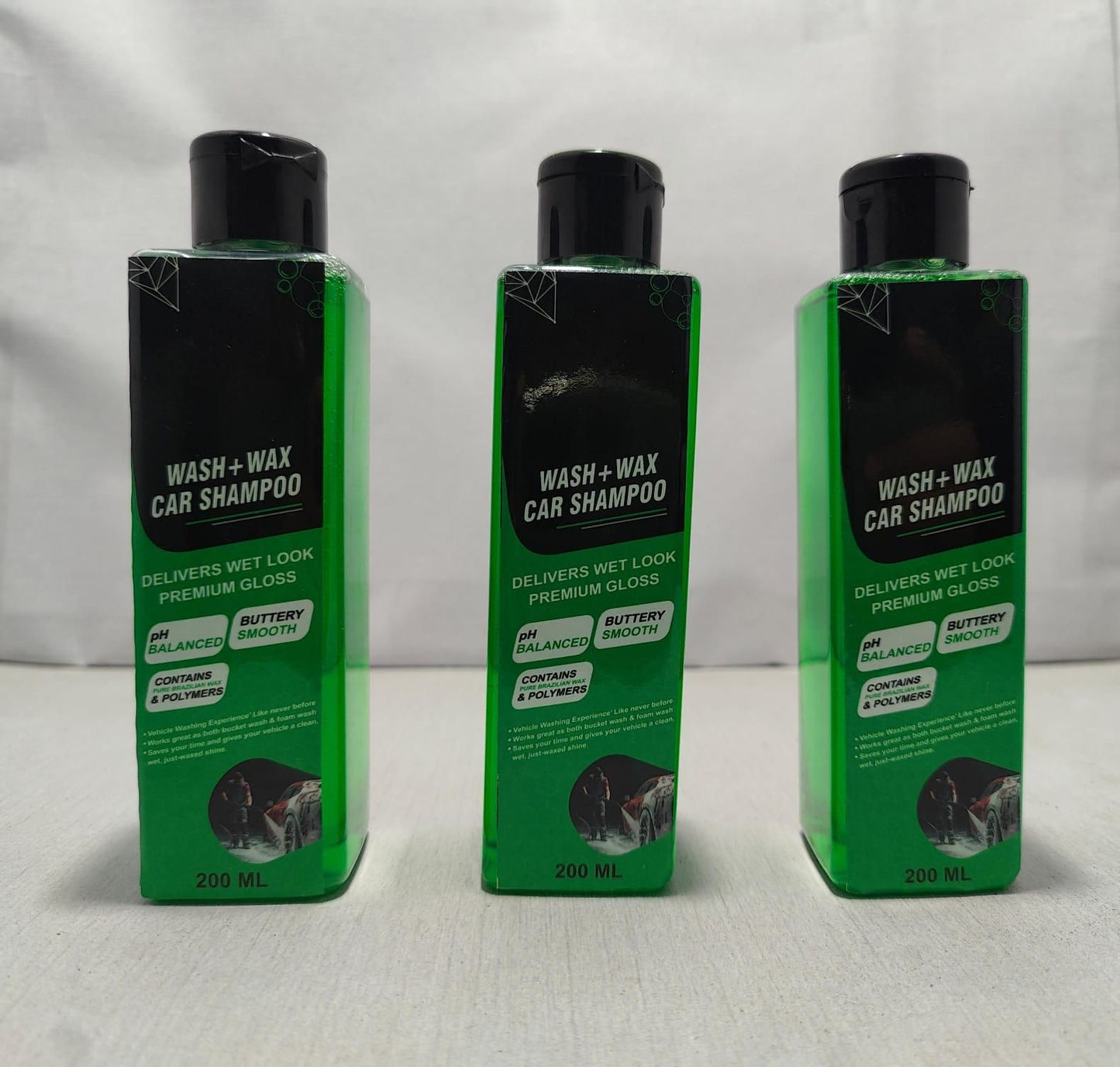 Dual-Action Car Shampoo & Wax – 200ml x 3 Bottles